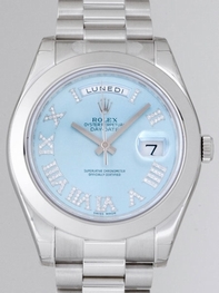 Blue Diamond Roman Dial Rolex 218206 Mens Platinum Watch