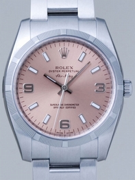 Pink Rolex 114210PASO Mens Stainless Steel Watch