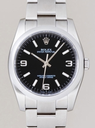 Black Dial White Arabic Rolex 116000 Mens Stainless Steel and White Gold Watch