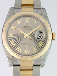 Grey Sunburst Roman Rolex 116203 Mens 18kt Yellow Gold and Stainless Steel Watch