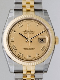 Rolex Datejust Mens 116233CORJ 18kt Yellow Gold and Stainless Steel Case Swiss Watch