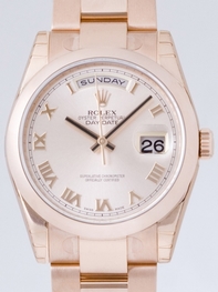 Rolex President Mens 118205 Rose Roman numerals Dial Watch