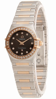 Omega Constellation Ladies 1360.60.00  Brown set with 12 Diamonds Dial Watch