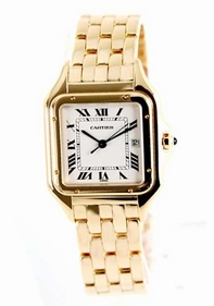 White Cartier W25022B9 Mens Yellow Gold Watch