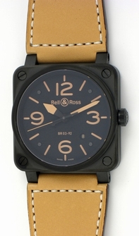 Black Bell Ross BR03-92 Heritage Mens Black carbon coating on Stainless Steel Watch