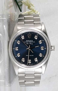 Rolex Airking 14000 Blue W/ Ten Round Diamonds  Dial Watch