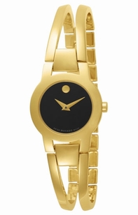 Black Movado 604758 Womens Gold Plated Stainless Steel Watch