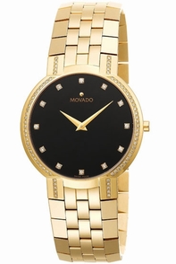 Black Movado 606238 Mens Gold Plated Stainless Steel Watch