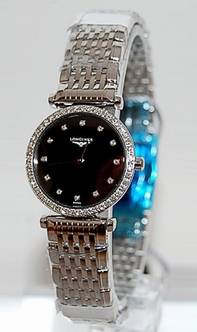 Black Diamond Longines L4.241.0.58.6 Womens Stainless Steel set with Diamonds Watch