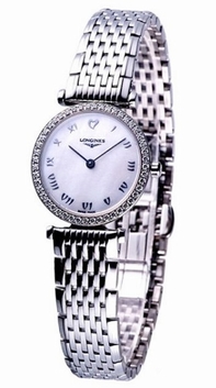 White Mother Of Pearl Roman Longines L4.241.0.09.6 Womens Stainless Steel set with Diamonds Watch