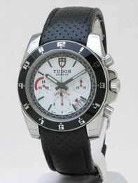 Tudor GranTour Chrono 20350 White with luminescent applied stick hour markers and bar-shaped hands Dial Watch