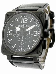 Mens Bell Ross BR01 BR-01-94-BLK-CAR-LS Carbon Finish Stainless Steel Watch