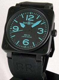 Bell Ross Mens Black, Carbon-powder coated steel case Watch BR 01-92 BLUE