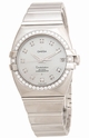 White Mother-of-Pearl With 11 Diamonds Omega 1599.75.00 Womens Stainless Steel Watch