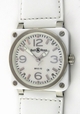 Bell Ross Mens White Ceramic Plate Under Steel Bezel Watch BR03-92-SC